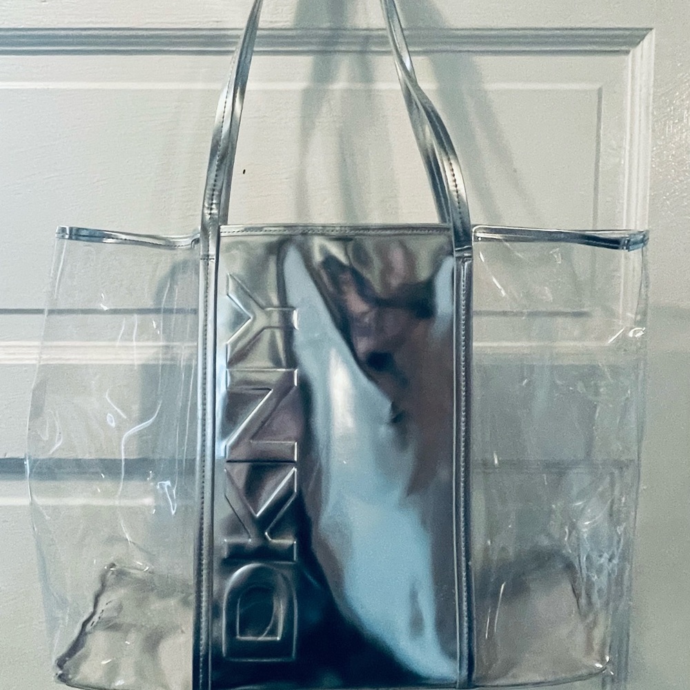 DKNY Metallic Silver and Clear Tote